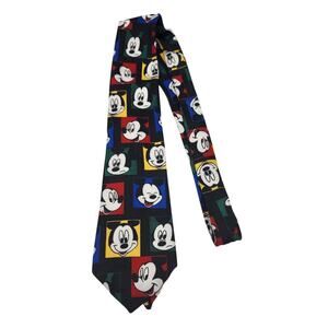 Vintage 1990's Disney Mickey Mouse Colored Squares Facial Expressions Neck Tie